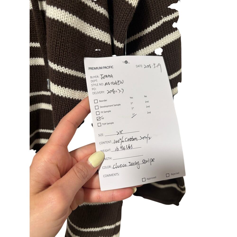 Women’s Brown Ivory Striped Hooded Knit Sweater Hoodie Pullover XXL Cotton - Picture 4 of 7